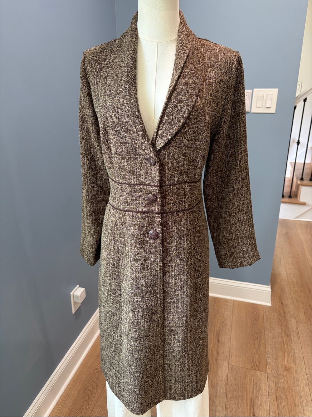 Danny & Nicole Brown Tweed Long Blazer Coat Vintage Academia Size 8